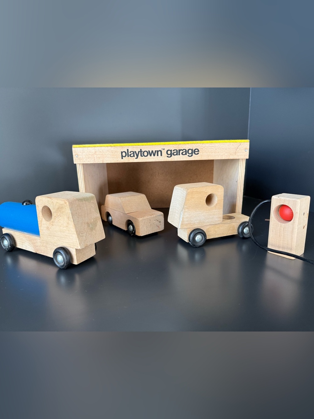 Creative Playthings Playtown Garage Wood Cars Trucks Finland Vintage Toy